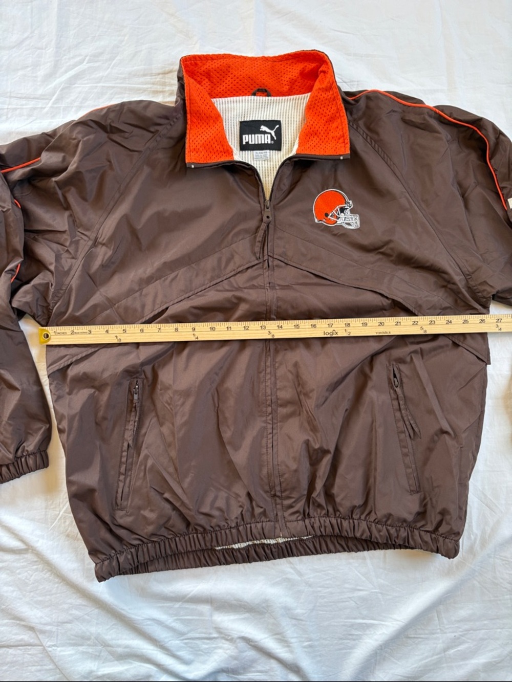 Vintage Puma Cleveland Browns Windbreaker Jacket with Orange Trim & Helmet Patch - Picture 6 of 14